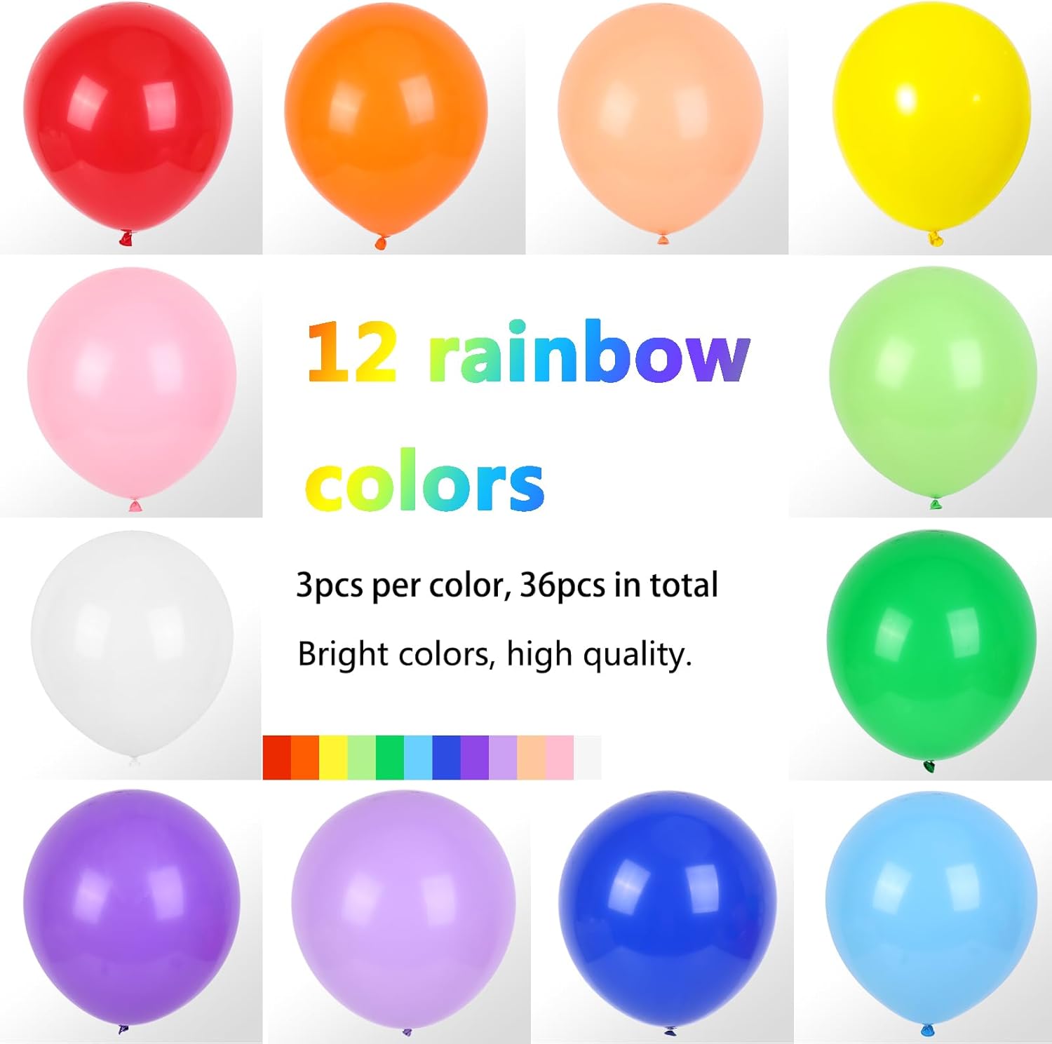 Detalle 2 de RUBFAC Rainbow Balloons 36pcs 18 Inch Large Rainbow Latex Balloons for Party Decor