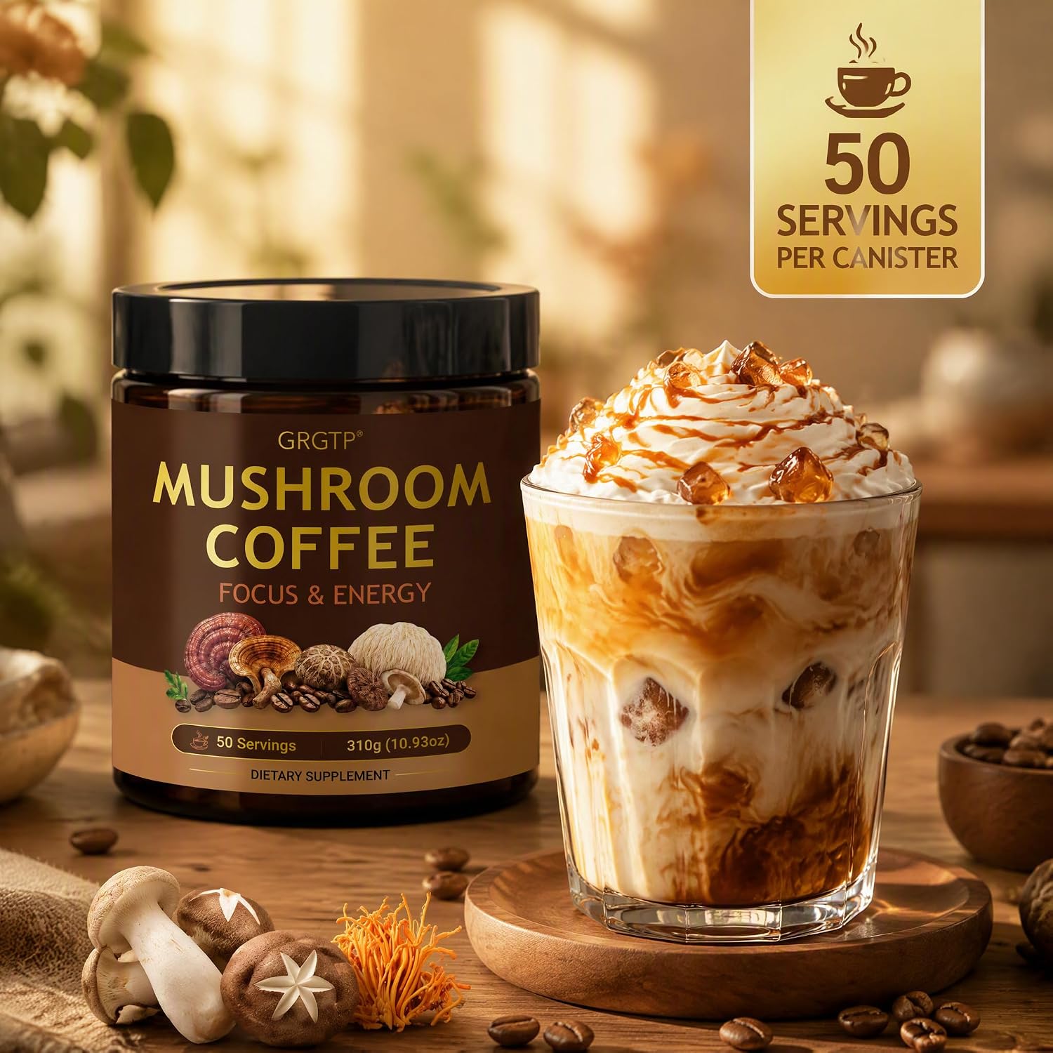 Detalle 1 de GRGTP Mushroom Coffee with 6 Adaptogens