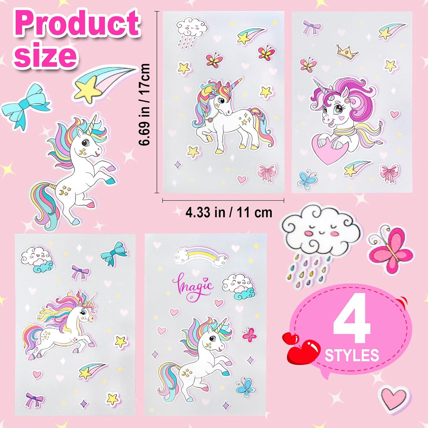 Detalle de 4er Pack Einhorn Reflektierende Fahrrad-Aufkleber – Vinyl-Look mit 17 × 11 cm Design