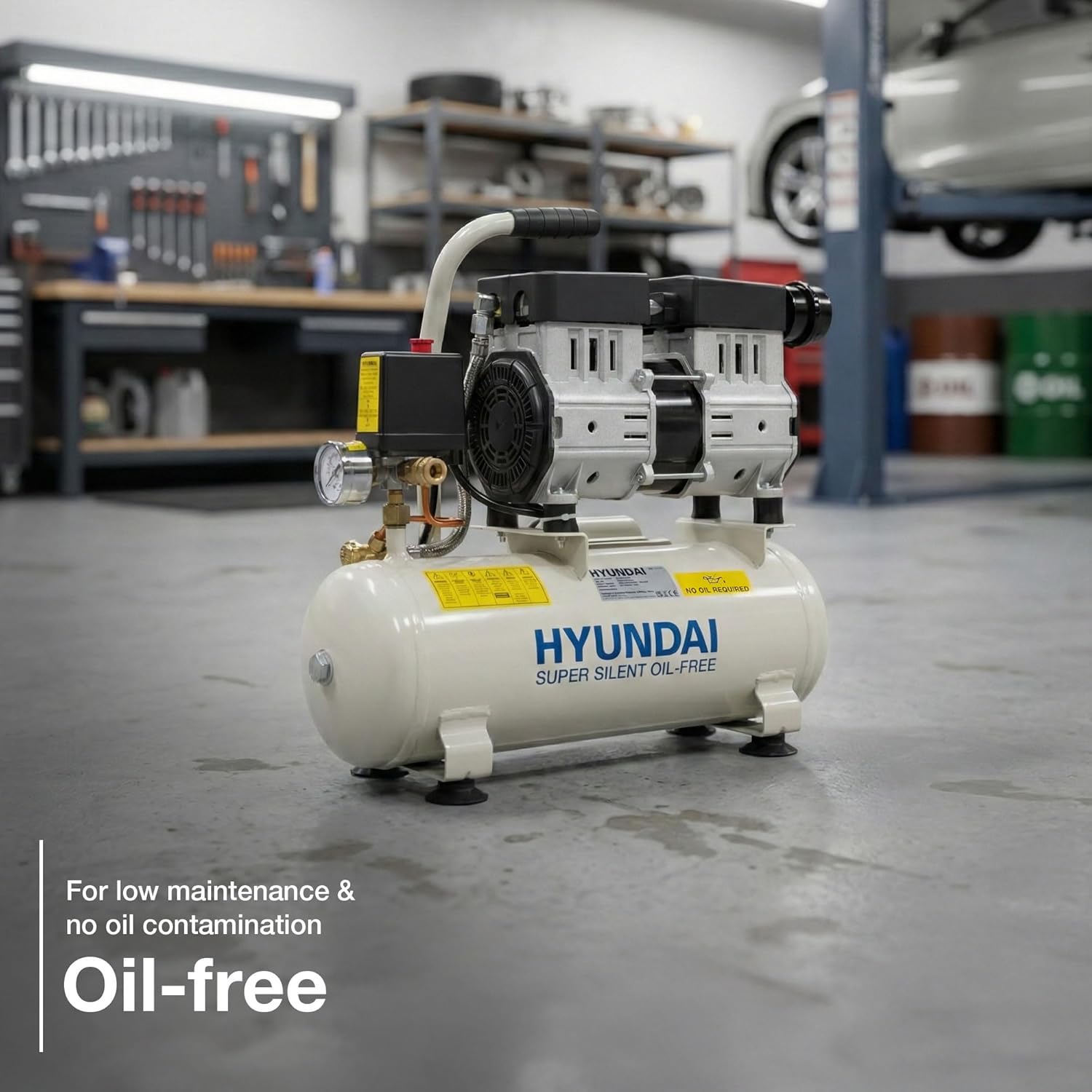 Thumbnail 2 de Hyundai Low Noise Electric Air Compressor 8L Oil Free 550W Direct Drive (4CFM, 100psi) Portable