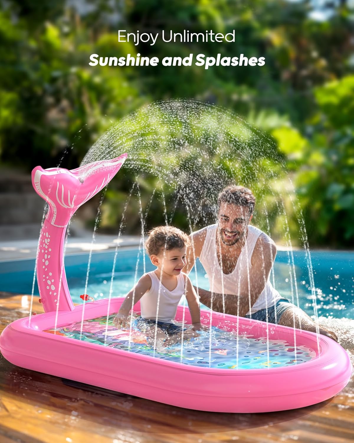Thumbnail 2 de QPAU Mermaid Splash Pad for Toddlers 1–3 (Pink) Outdoor Sprinkler Pool