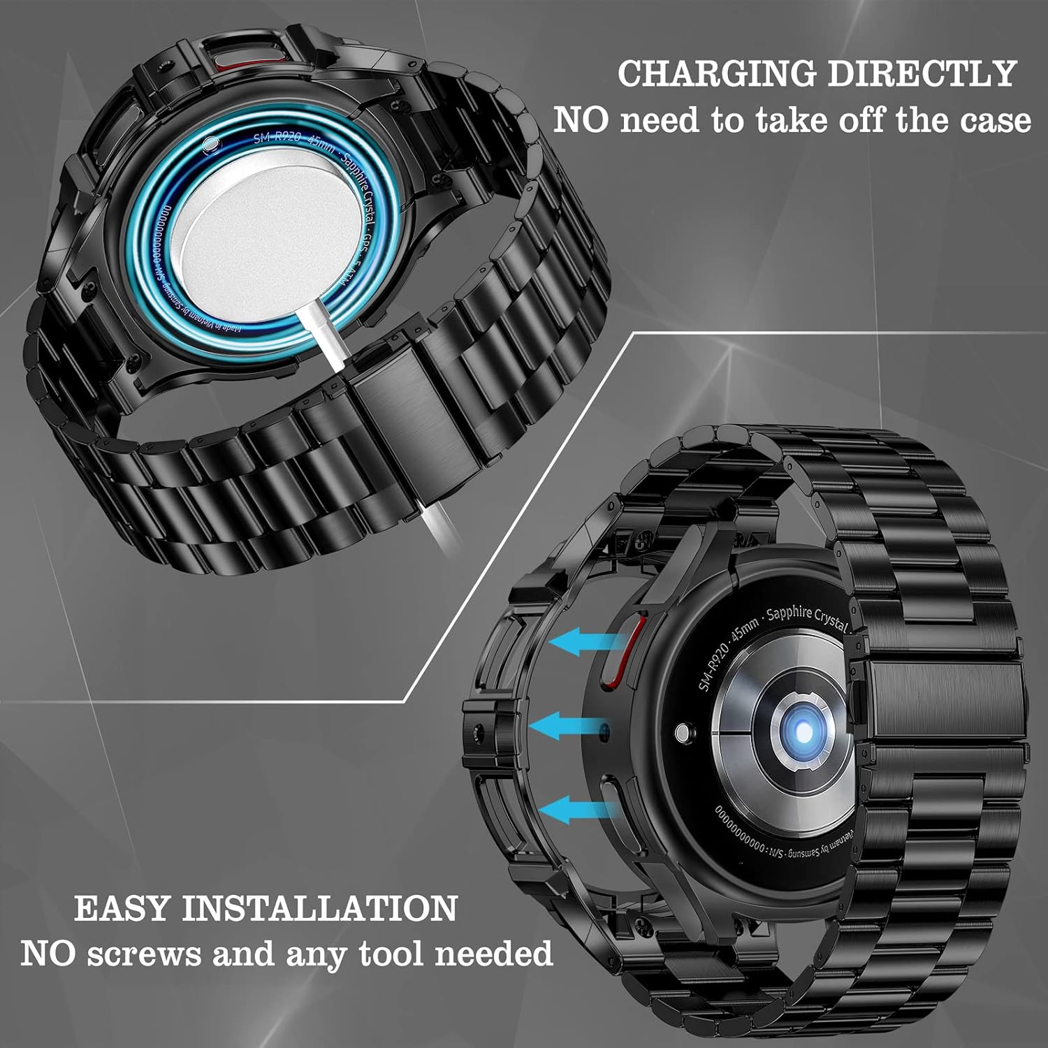 Thumbnail 2 de SUPLINK Metallgehäuse mit Band für Samsung Galaxy Watch 4/5/6 – Edelstahl-Schutzhülle fürs Armband (45 mm/44 mm)