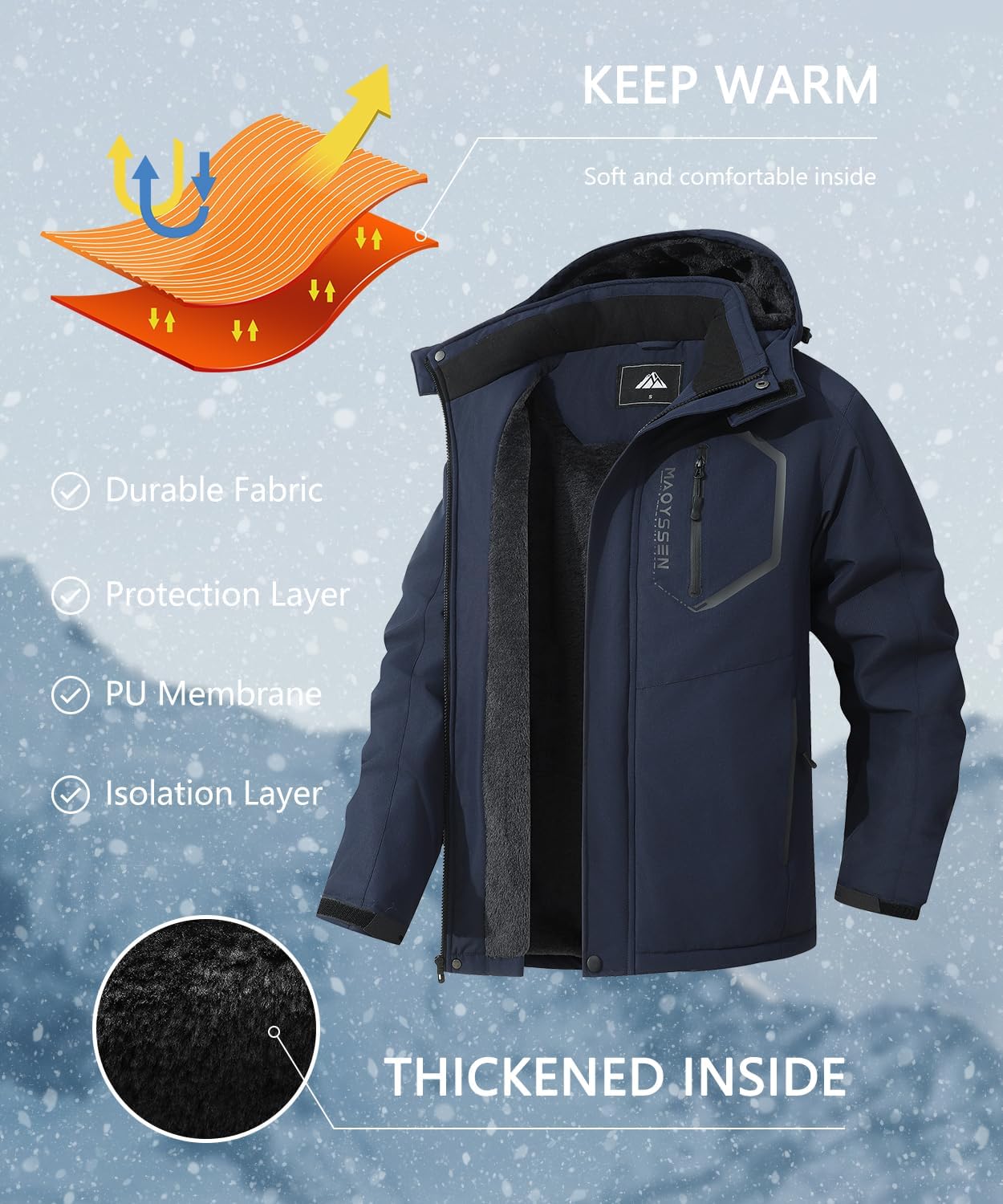 Thumbnail 2 de MAOYSSEN Men's Mountain Ski Jacket waterproof 1️⃣