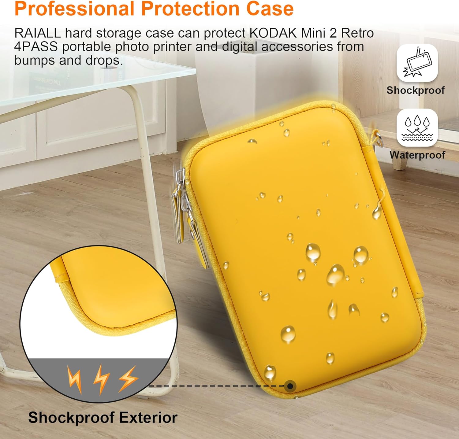 Detalle de RAIALL Hard Case for Kodak Mini 2 Retro 4PASS Portable Photo Printer (Yellow)