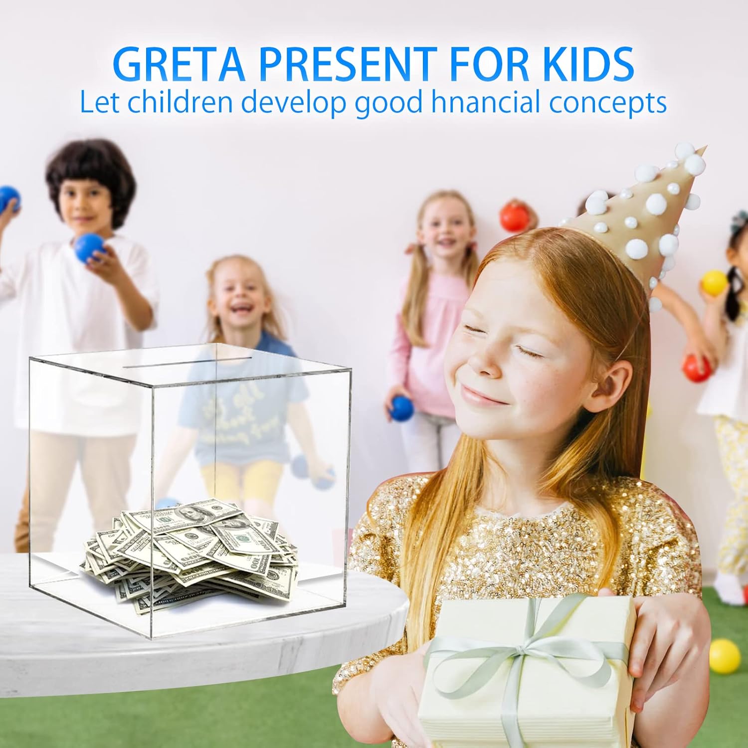 Thumbnail 4 de Clear acrylic money box for adults and kids – unopenable square piggy bank (12x12x12cm)