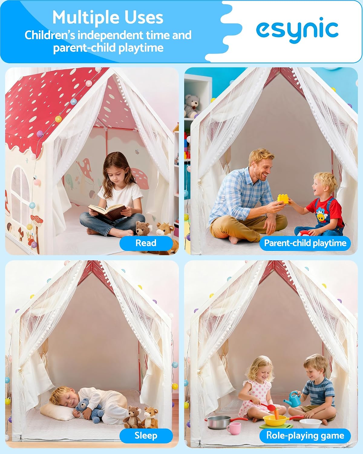 Thumbnail 2 de eSynic BY042 Foldable Children’s Play Tent, Metal Frame and LED Light Chain