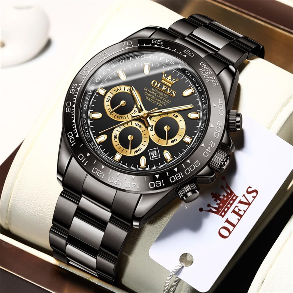 Detalle 2 de OLEVS Herrenarmbanduhr Automatik Gold Schwarz 30 m