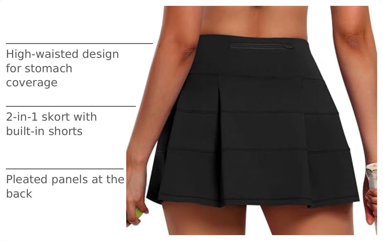 Detalle 2 de JoyGirl Women's Tennis Skirt with Shorts: Pleated 2-in-1 Skort with 3 Pockets and High Waist