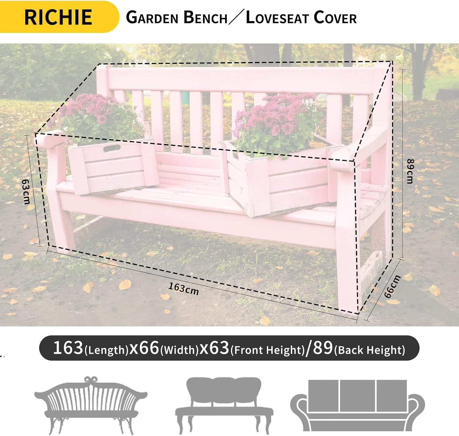Detalle 2 de RICHIE Bench Covers 3 Seater 163x66x63/89cm