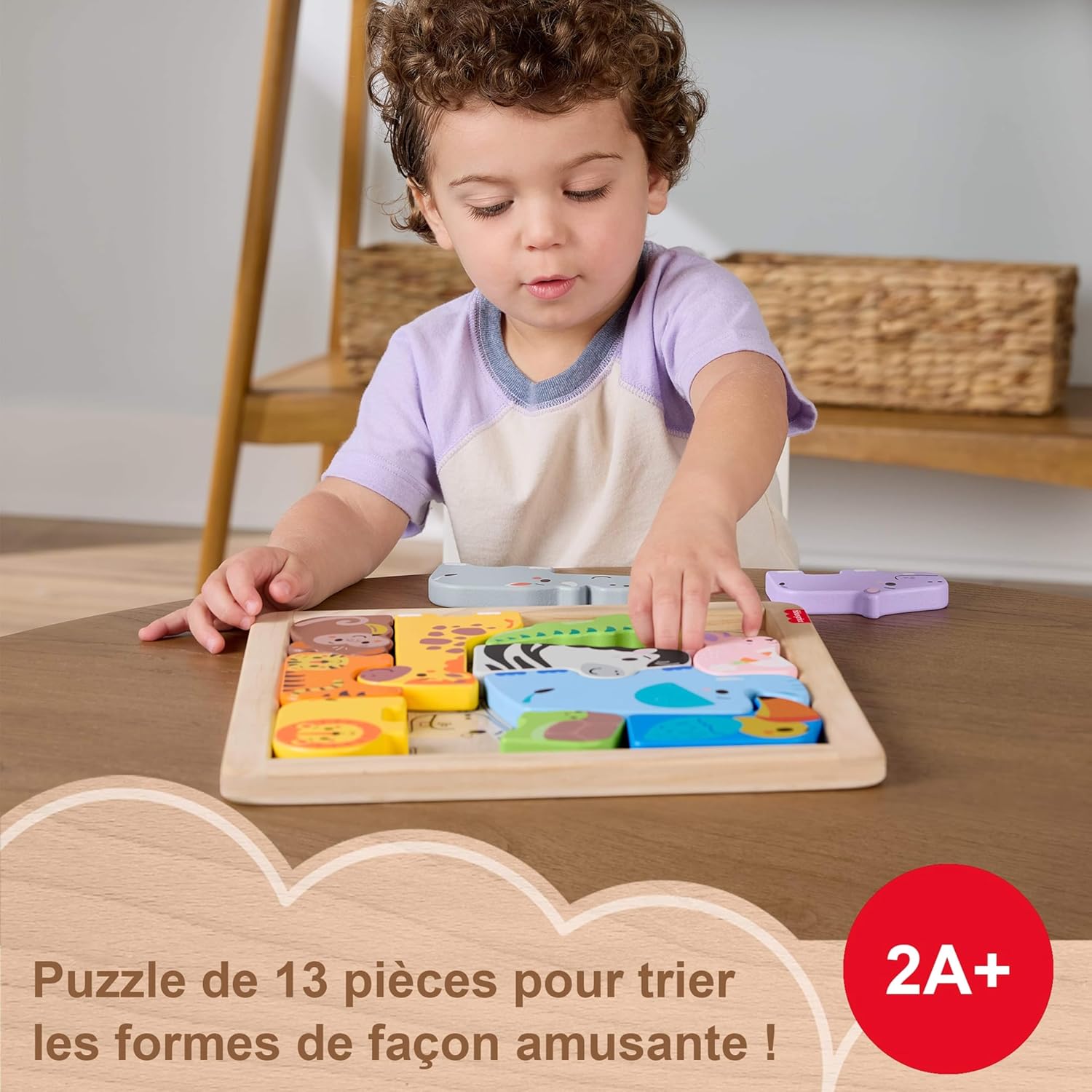 Detalle 2 de Fisher-Price Puzzle animaux en bois 13 pièces JFG10 (à partir de 2 ans)