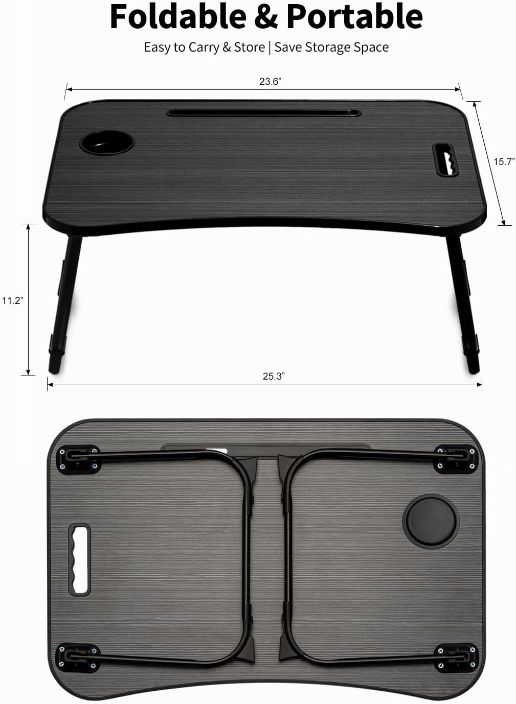 Thumbnail 4 de Ruxury RL3 Folding Lap Desk, 23.6-Inch Wood Table with Cup Holder, Black