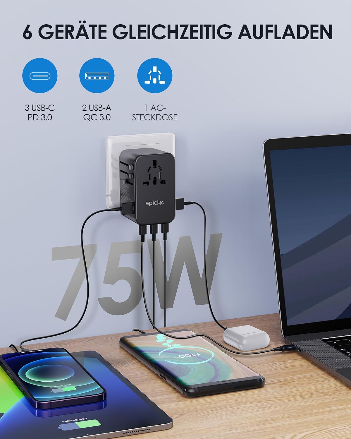 Detalle 2 de EPICKA Reiseadapter Weltweit TA-105 Max