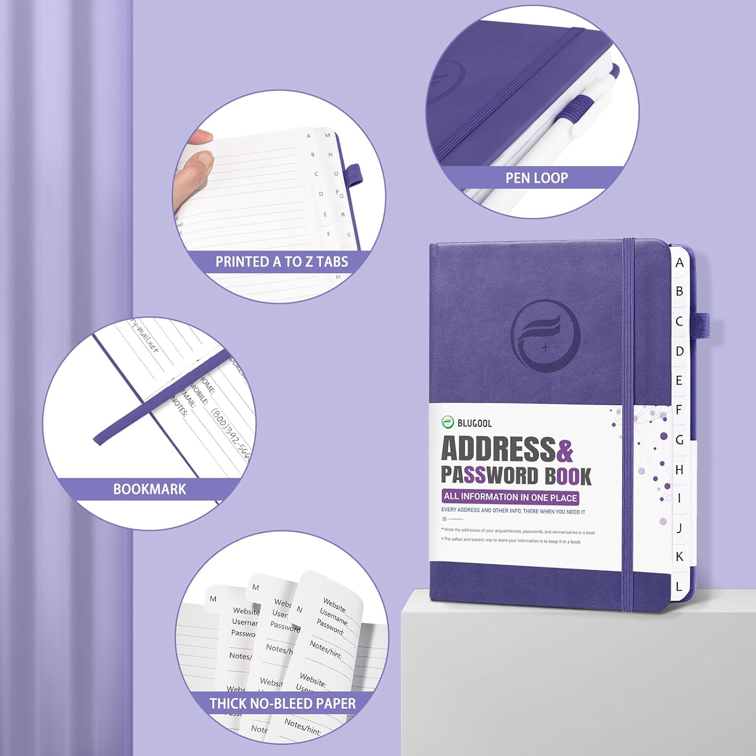 Detalle de Blugool AKO4 Hardcover Address Book, 7 x 10 Inch with A–Z Tabs