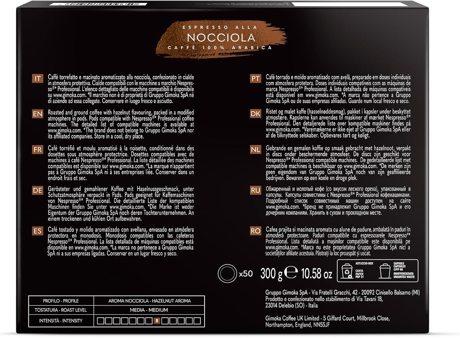 Detalle de Gimoka Espresso alla Nocciola 100% Arabica – 50 Capsule per Nespresso Professional (Zenius e Gemini) – Intensità 8