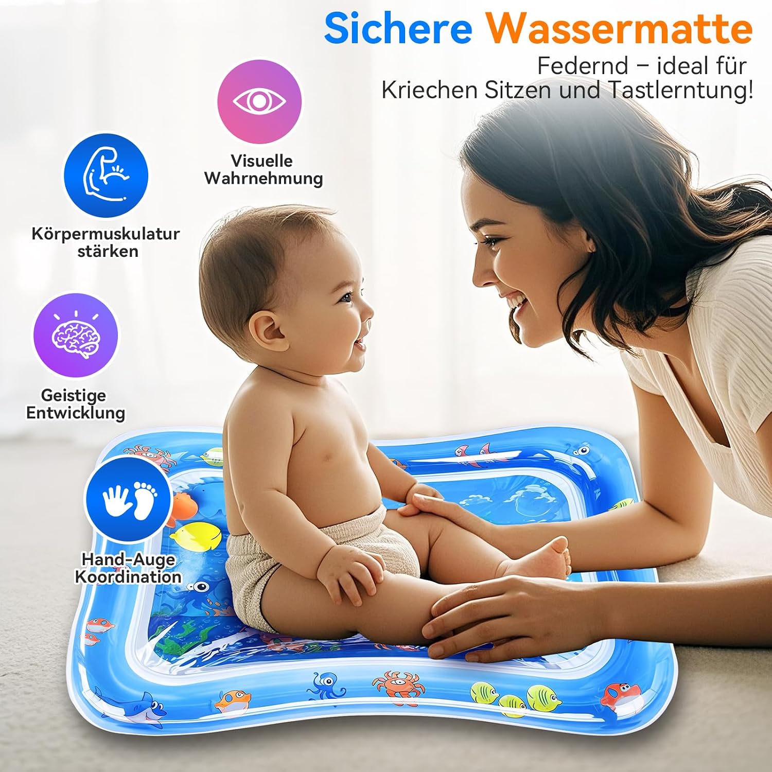 Thumbnail 1 de Wassermatte Baby Spielzeug 3–9 Monate – BPA-frei, aufblasbare Bauchzeit Matte für motorische Entwicklung