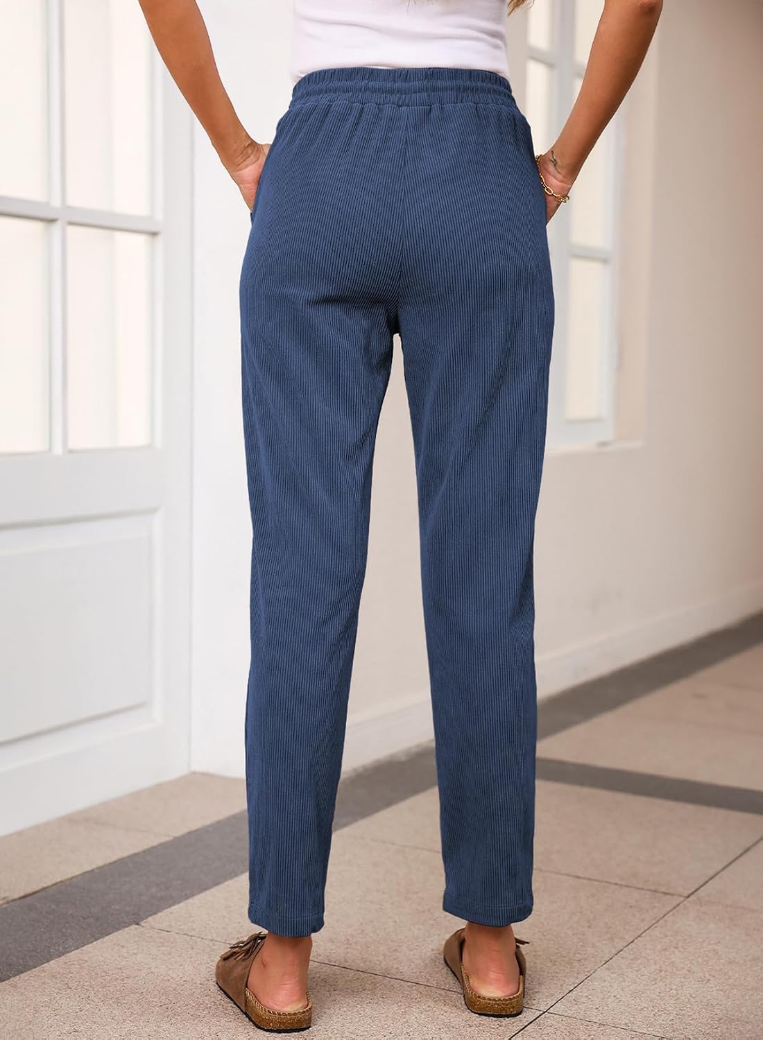 Detalle 2 de EVALESS Corduroy Pants High Waist Drawstring Pants