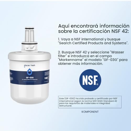 Detalle de GLACIER FRESH GF-03G / DA29-00003G: Filtro de agua para nevera, pack de 2, compatible con Samsung Aqua Pure Plus DA29-00003G y más