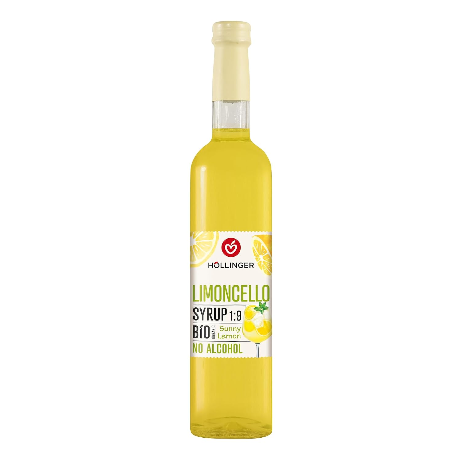 Detalle de Höllinger Bio Cocktailsirup Limoncello (vegan) – alkoholfreier Cocktailmix in 3x50 ml Glasflasche