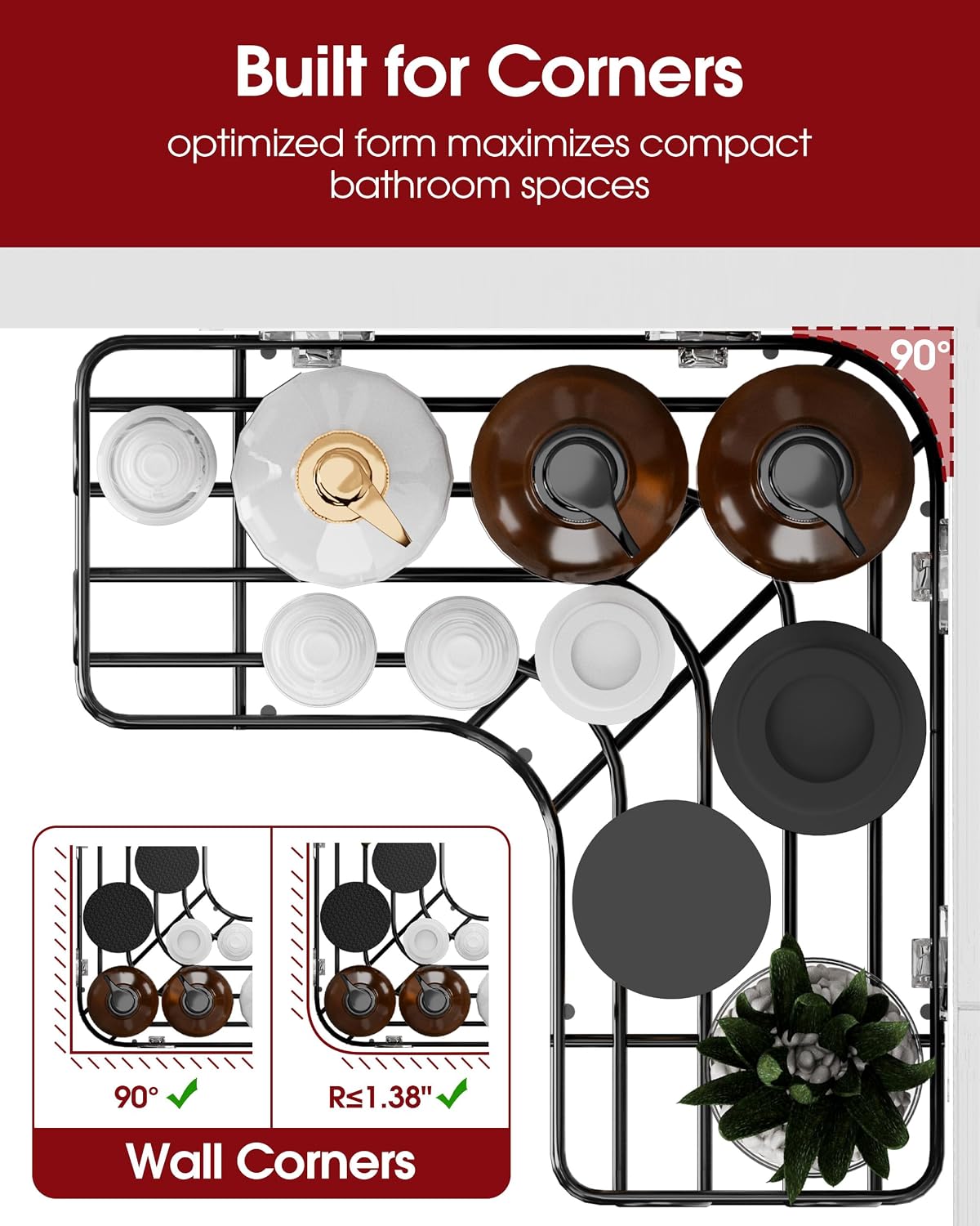 Thumbnail 3 de Sakugi CA657 Corner Shower Caddy Set, Stainless Steel Shelves and Hooks