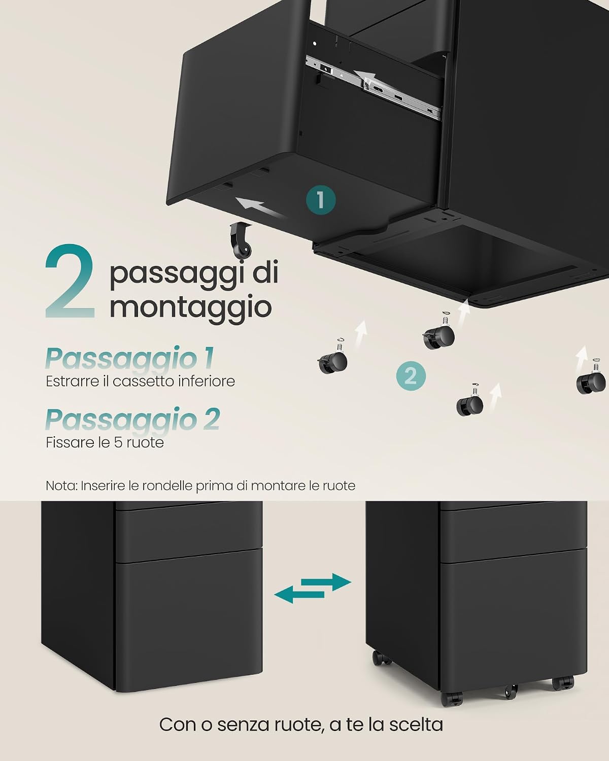 Thumbnail 6 de SONGMICS Cassettiera da Ufficio in Acciaio BEREND OFC032B101 – 50 x 39 x 59 cm, Nero Opaco