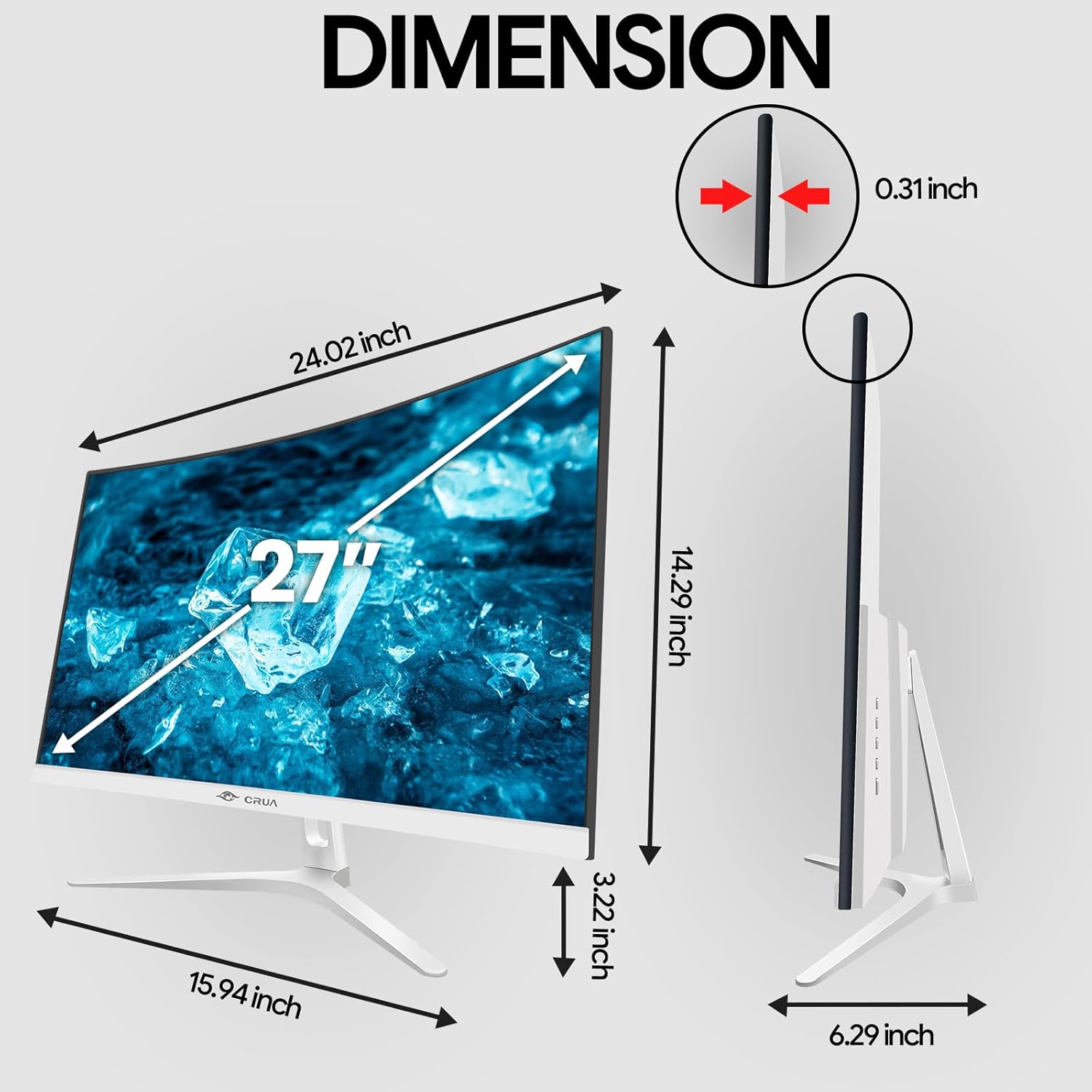 Thumbnail 6 de CRUA 27" Curved White Monitor 100Hz