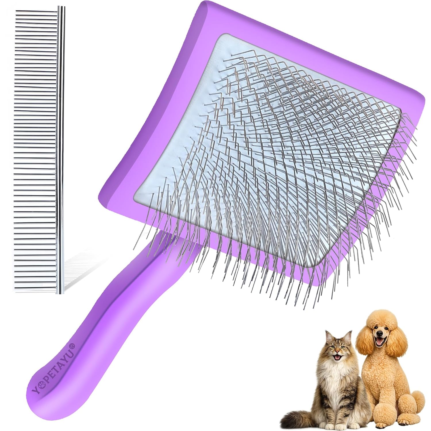 Detalle de YOPETAYU Slicker Bürste mit Holzgriff – extra lange Borsten (25 mm) für Langhaarfell von Hunden und Katzen