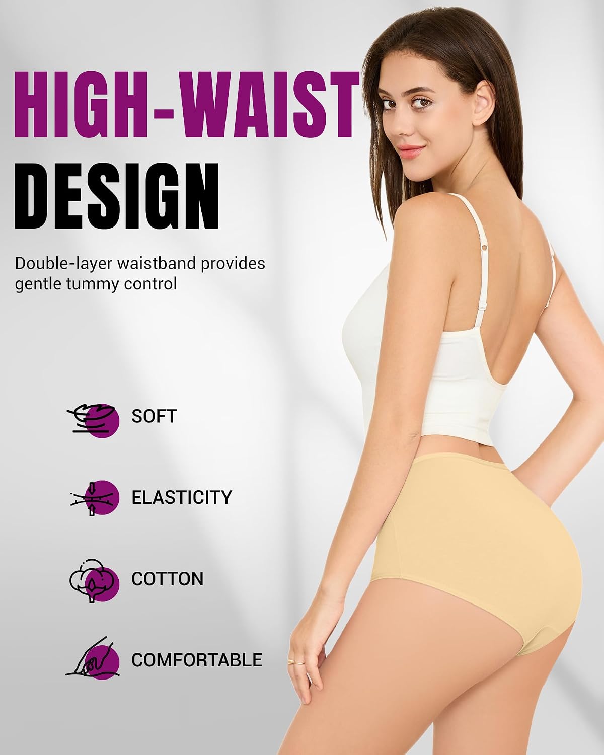 Detalle de TANSTC Damen-Unterhosen 5er Pack – Baumwolle, Hohe Taille, atmungsaktiv, weich