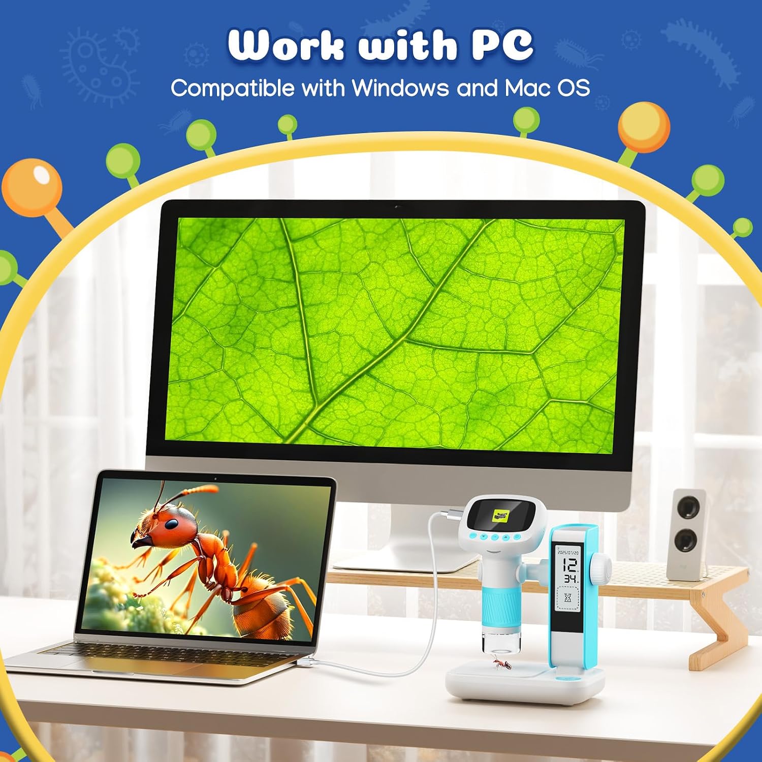 Detalle de 2 in 1 Microscope for Kids & Alarm Clock — 1000x Handheld Digital Microscope with 2" IPS Screen