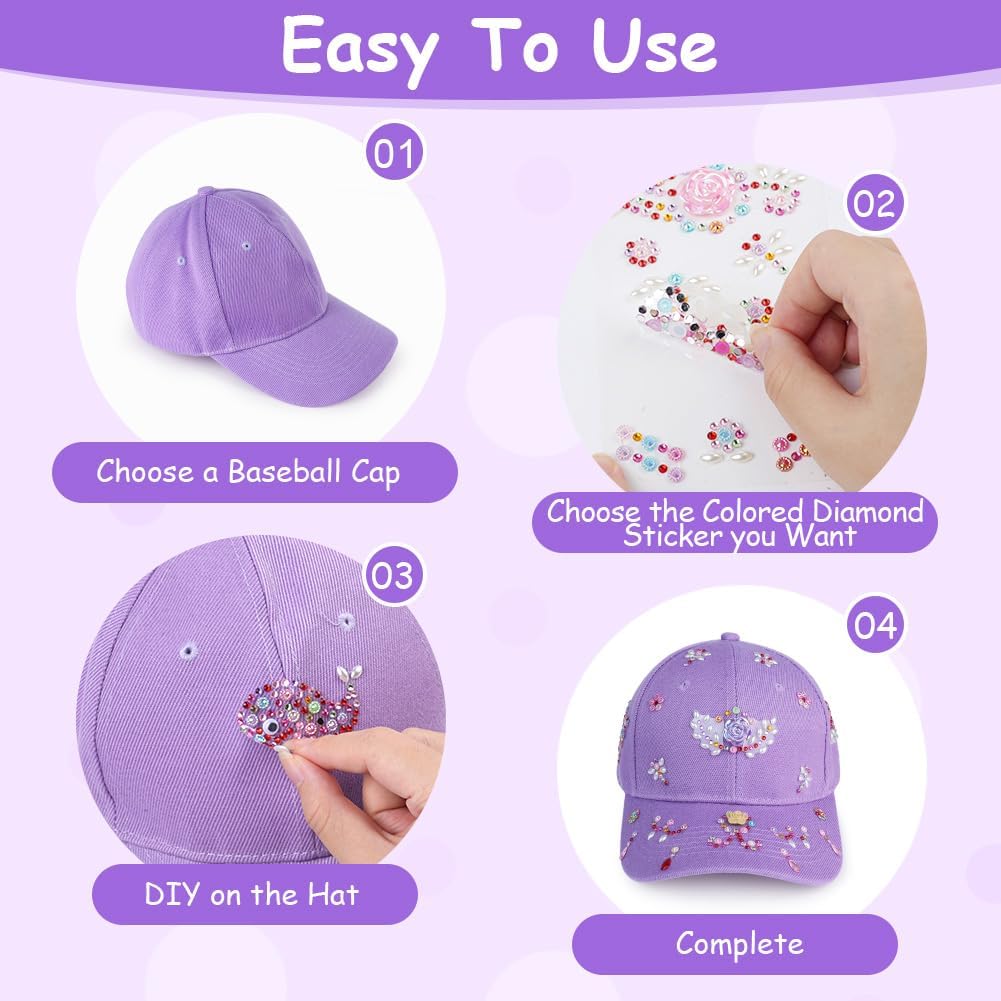 Detalle 2 de Aomig Cappello Baseball Bambino con Adesivi Strass: Protezione UV e Creatività per i più piccoli