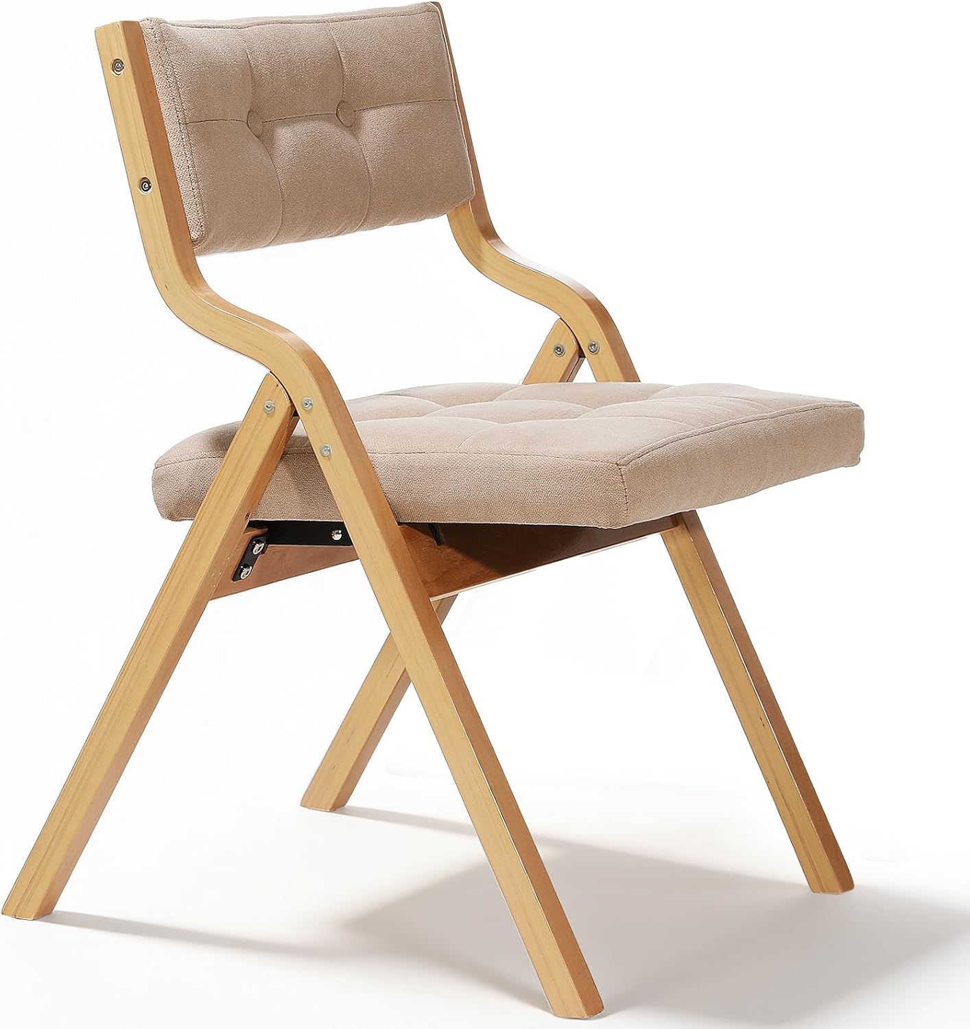 Detalle de Clevich LJ-881 gevoerde houten klapstoel, beige met linnen bekleding