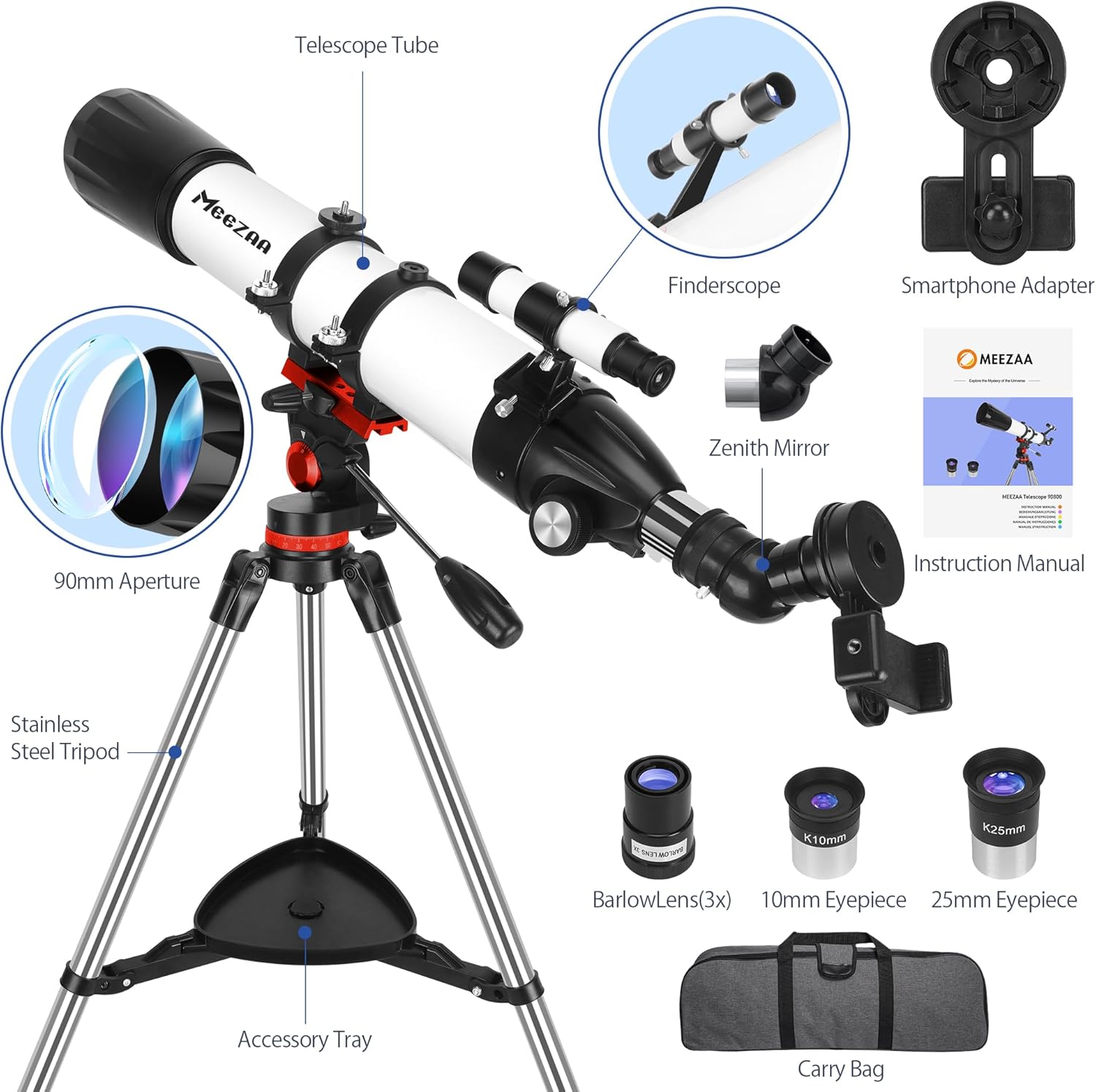 Thumbnail 5 de MEEZAA Telescope 90mm Aperture 800mm Refractor