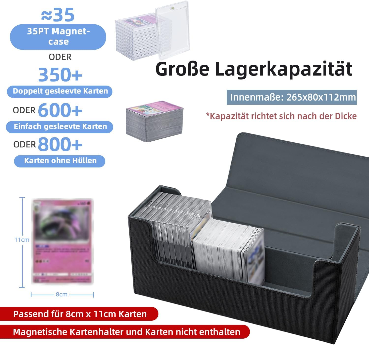 Thumbnail 1 de Tolesum Card Deck Box für MTG – magnetische Kartenbox aus PU-Leder (für 580+ Sammelkarten, schwarz/grau)