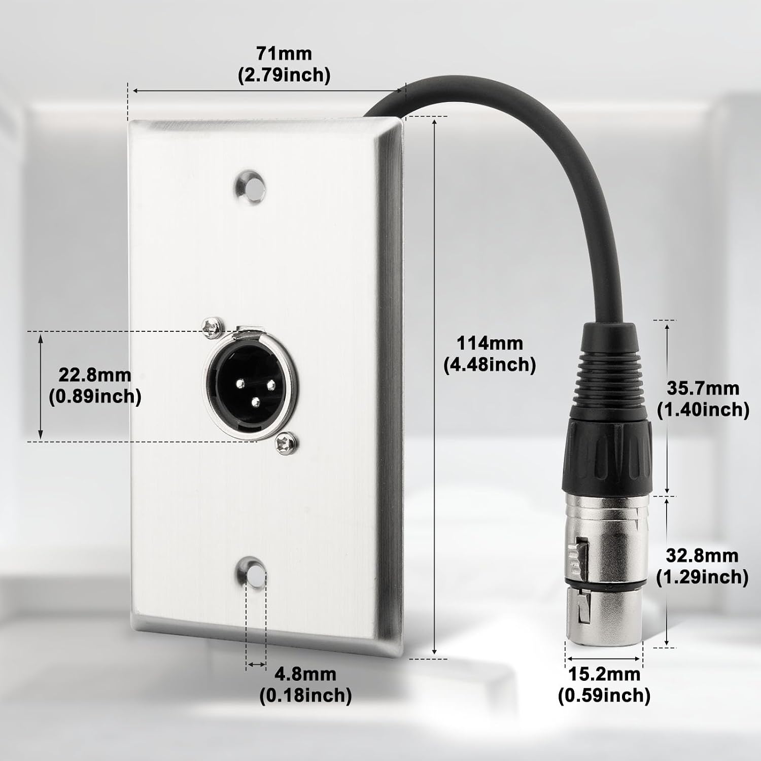 Detalle 2 de Lonlonty LQ-7709 XLR Wall Plate with 20 cm Cable, 3-Pin Solderless