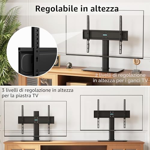 Thumbnail 1 de BONTEC Supporto TV da Tavolo per TV 26–55 pollici, base in vetro 8 mm, altezza regolabile e fissaggio VESA 400x400