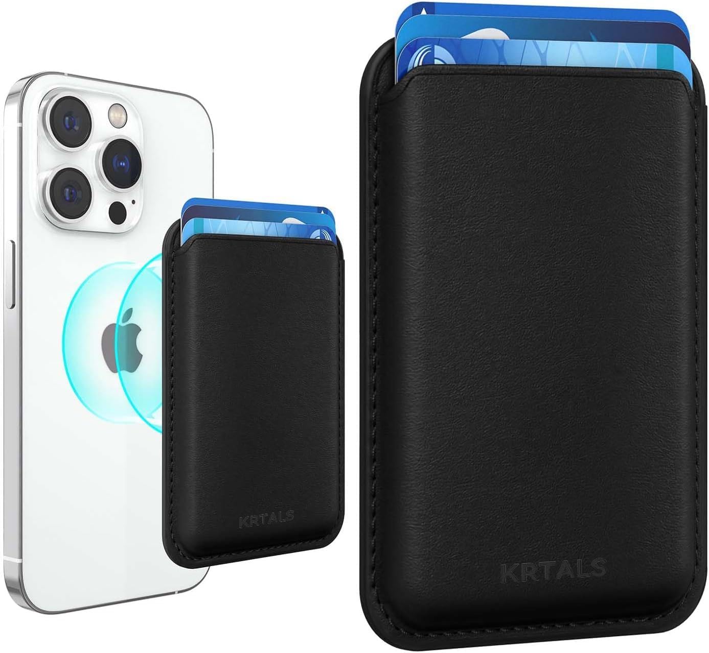 Detalle de KRTALS Stronger Magnetic RFID Leather Mag-Safe Card Holder for iPhone 16/17 Series (Black)
