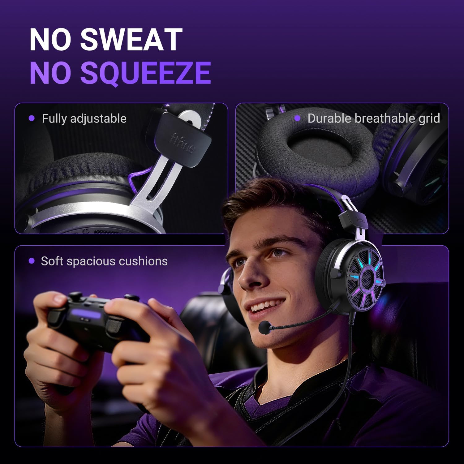 Thumbnail 3 de FIFINE H19BP Wired Open-Back Gaming Headset (7.1 Surround, RGB, USB Control Box) with Mic