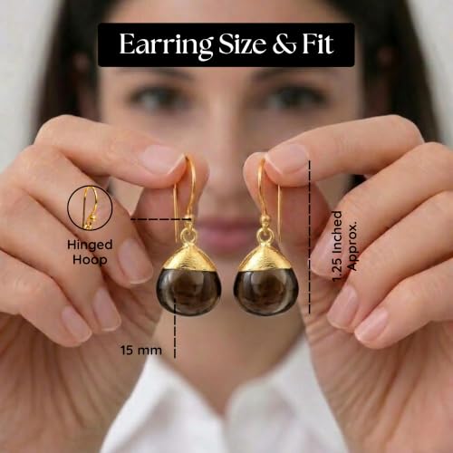 Detalle de GEMPIRES Nature’s Treasure Smoky Quartz Teardrop Earrings – Gold Plated, Hypoallergenic Handmade Gift
