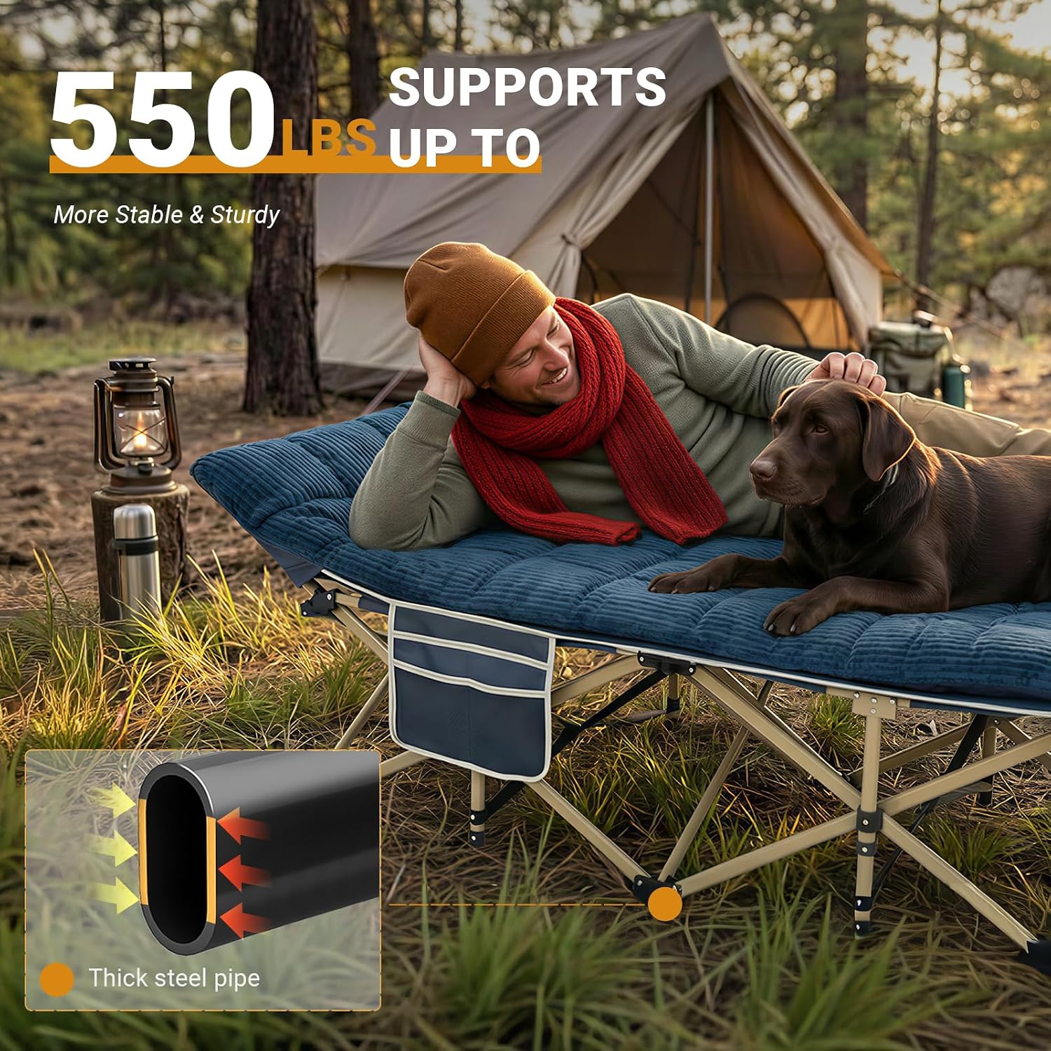 Detalle 2 de OVERMONT Oversized Folding Camping Bed (Adults) – 75 × 28" extra wide, 2400D Oxford, 550lbs capacity