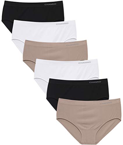 Detalle de Channo Bragas de Algodón y Bambú para Mujer, Talle Alto, Sin Costuras, Pack 6 (Colores Lisos) – Talla L