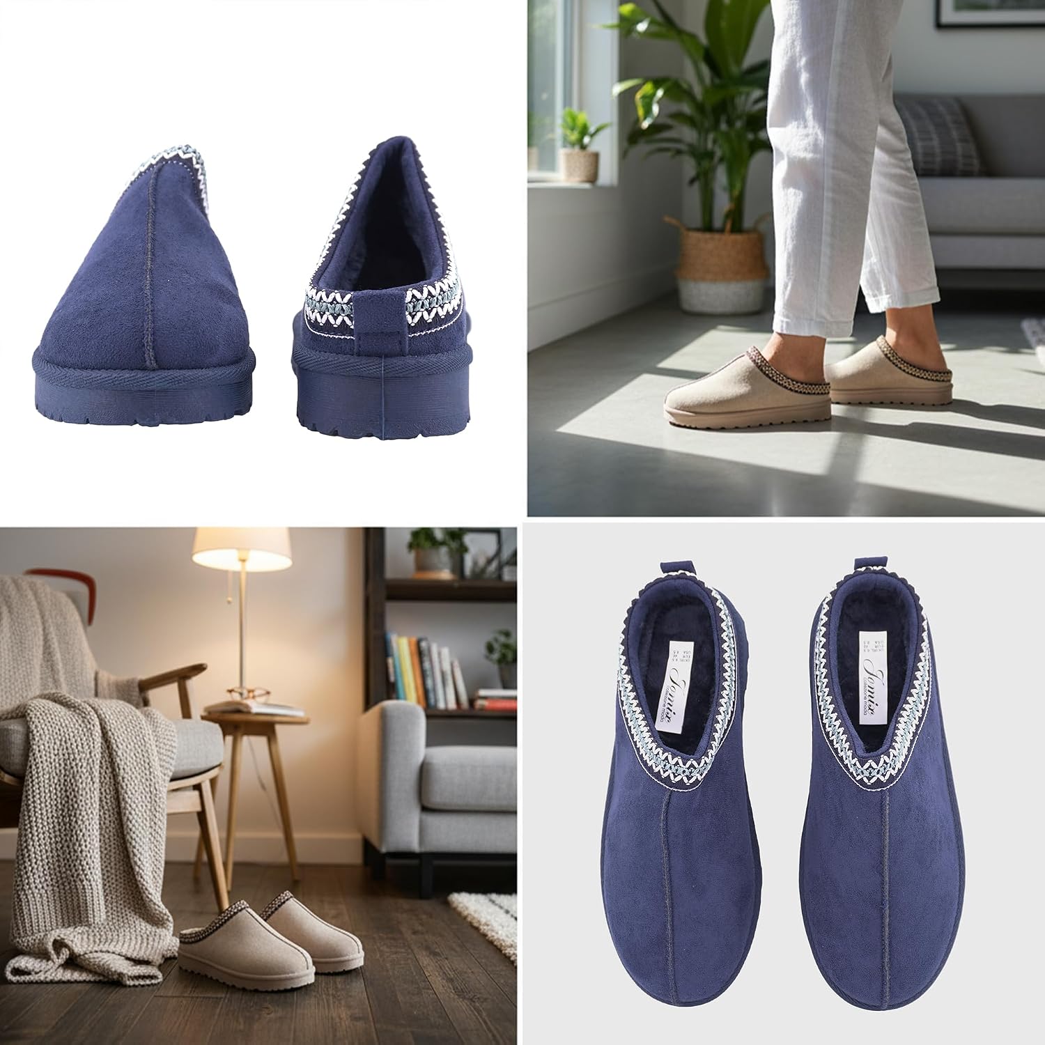 Detalle de JOMIX Chaussons femme hiver d’intérieur en effet daim, doublure douce et semelle antidérapante
