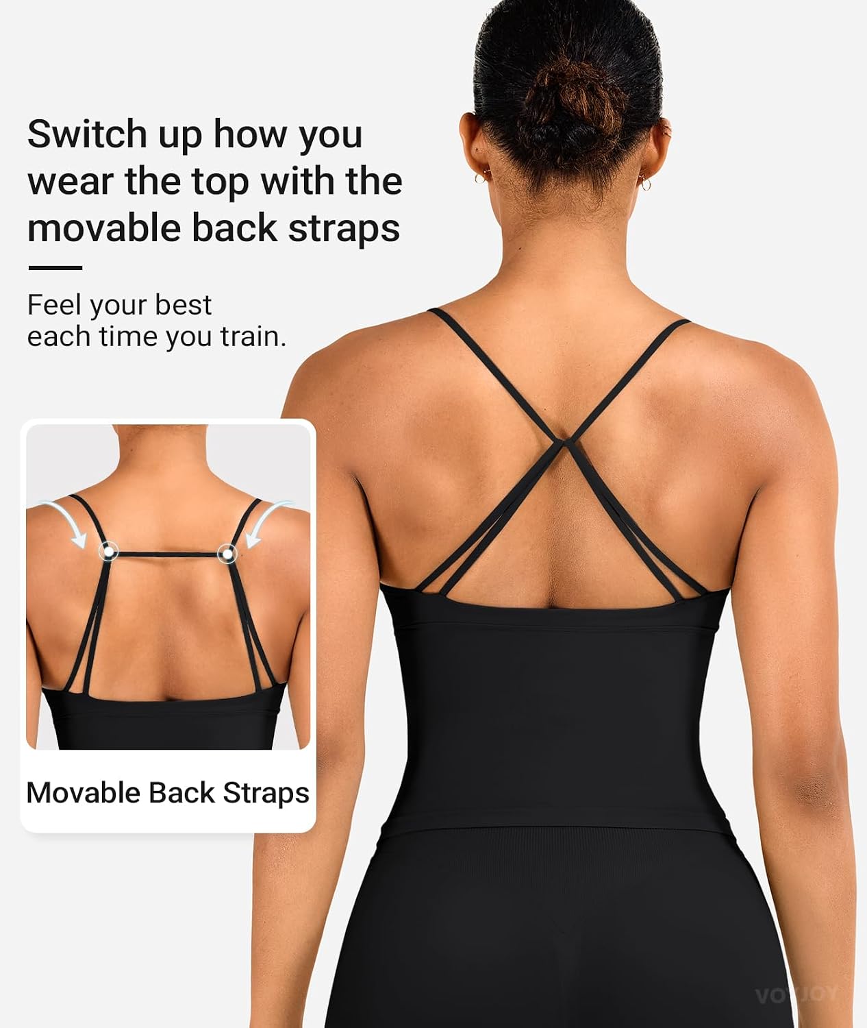 Detalle 1 de VOYJOY Twist Front Longline Workout Tank Top with Deep V Back and Light Support