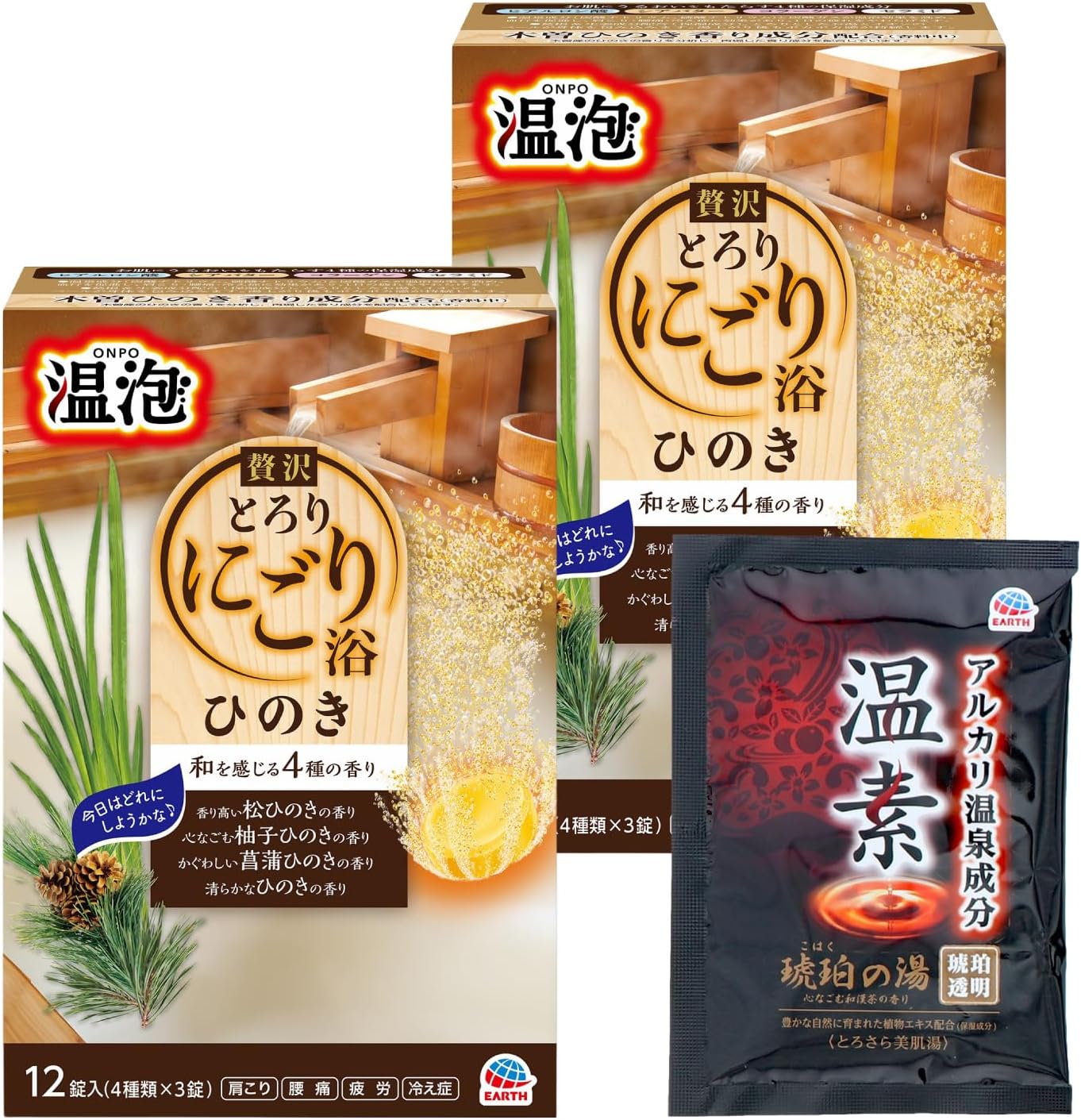 Detalle de 温泡 4904740692852 贅沢とろり にごり浴 ひのき 炭酸入浴剤 12錠入×2個・温素1包