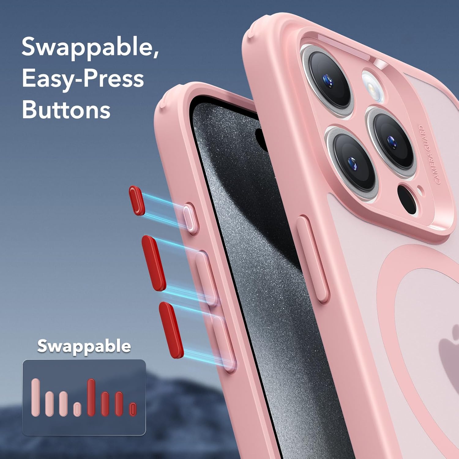 Detalle de ESR Set di Cover per iPhone 15 Pro (5 in 1) – rosa, protezione completa e MagSafe