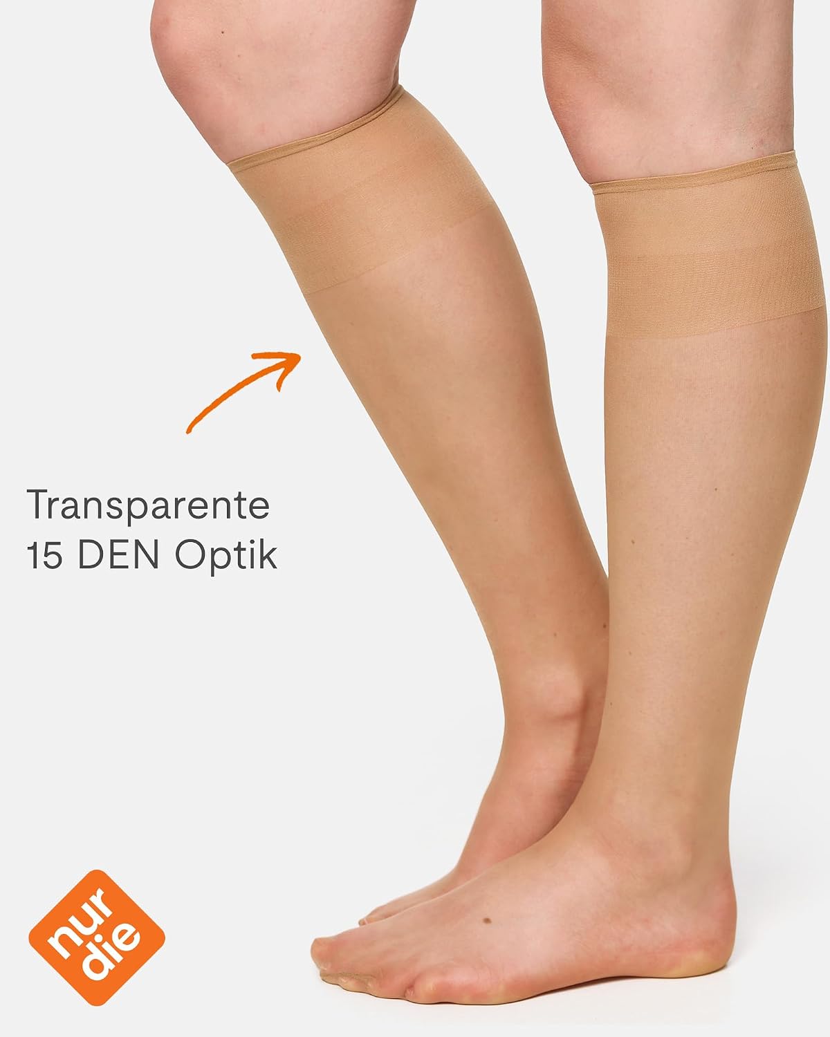 Detalle de Nur Die 5er Pack Knie-Feinstrümpfe Seidenfein 15 DEN transparent (Nylon) – breiter Komfortbund