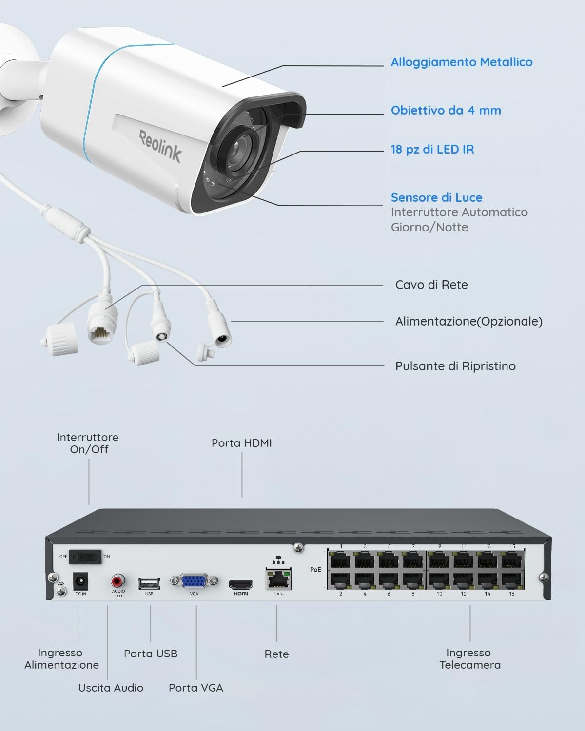 Thumbnail 6 de Reolink RLK16-800B8 kit videosorveglianza 4K PoE con NVR 16CH e 8 telecamere esterne