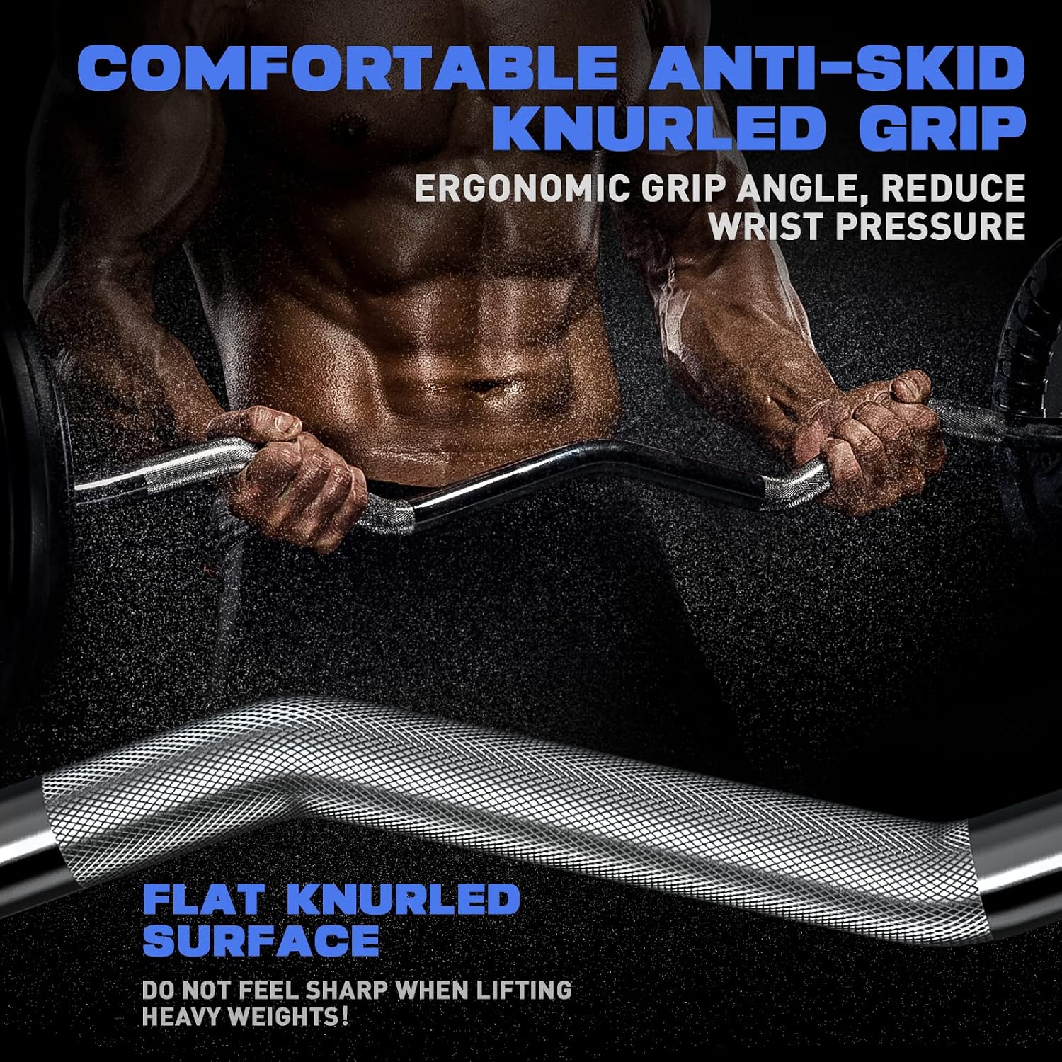 Detalle de ExtreSpo cb 47-Inch Olympic EZ Curl Bar, Chrome with Knurled Grip