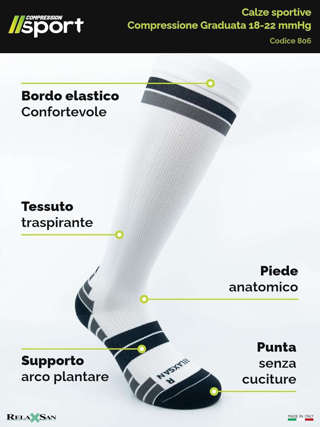 Thumbnail 3 de Relaxsan Calze Sportive Uomo e Donna a Compressione Graduata 18–22 mmHg 806, Dryarn Made in Italy