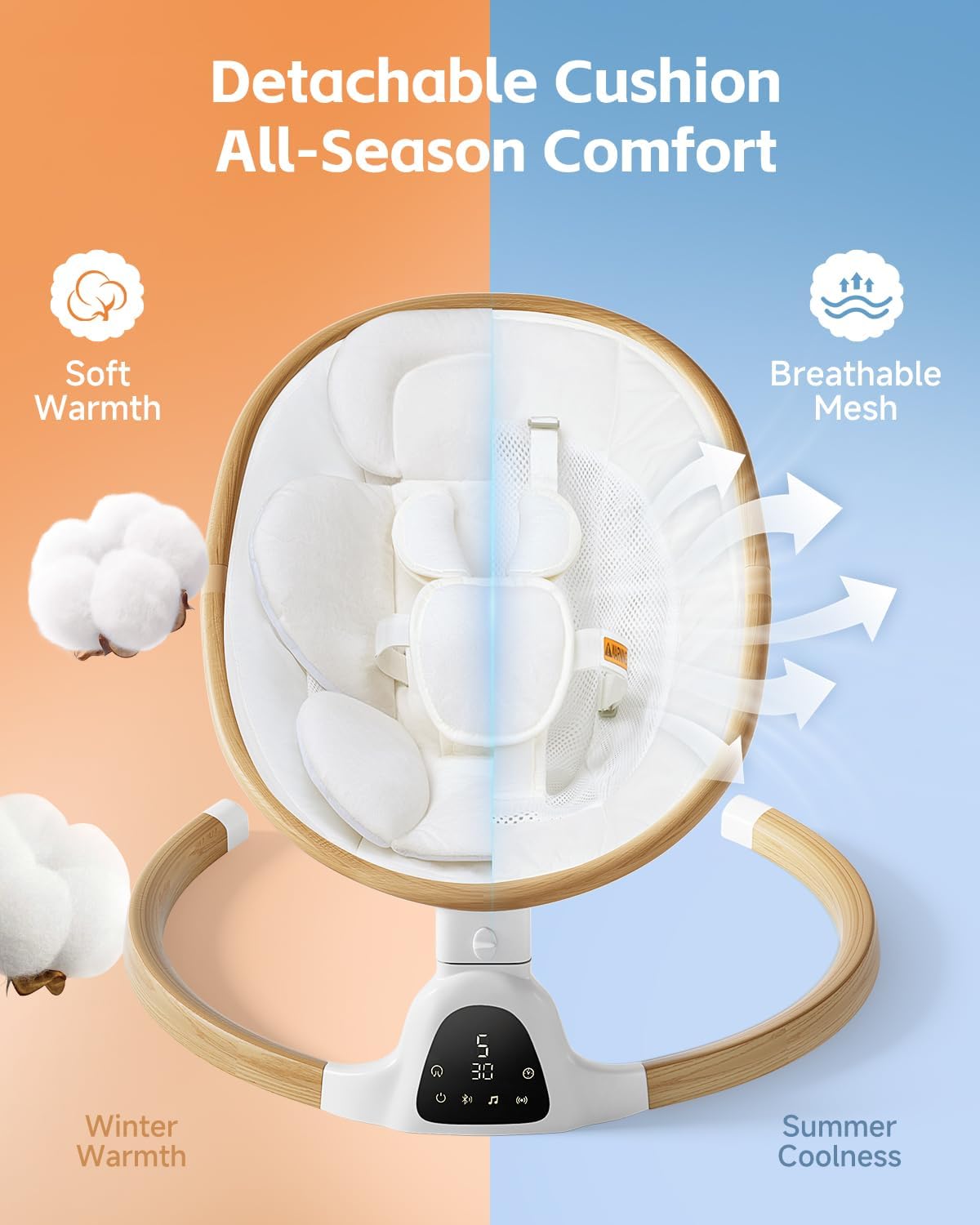 Detalle 2 de Wnttmt Electric Baby Swing with 5 Speeds, 5-Point Harness and Bluetooth
