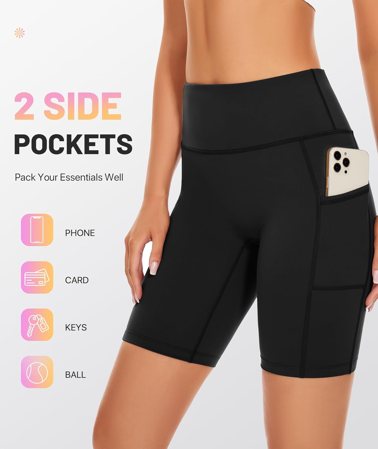 Detalle 2 de SIMIYA High Waist Cycling Shorts for Women with Tummy Control, Stretch & Pockets