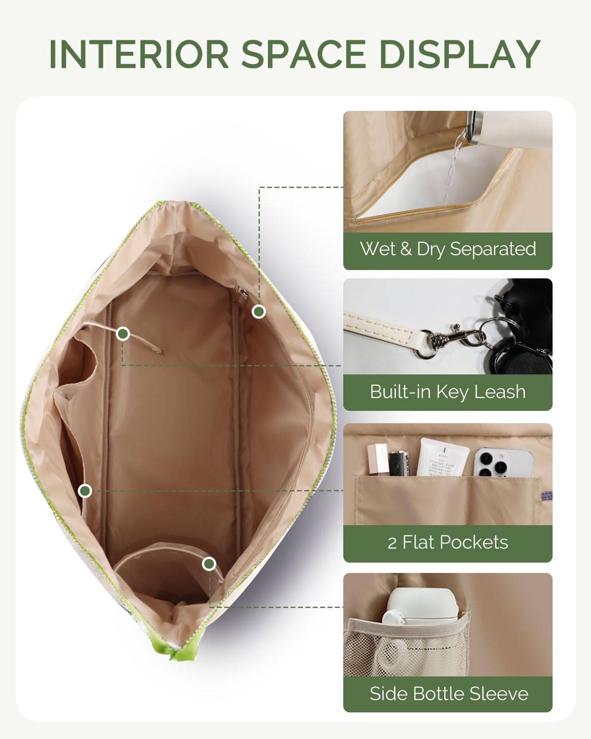 Detalle de HOMESPON Sac de Plage Grande Imperméable avec Fermeture Éclair et Poche Humide – Léger et Polyvalent